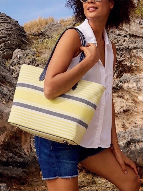 Dooney & Bourke Westerly Collection Large Canvas Coated Striped Yellow Tote Bag